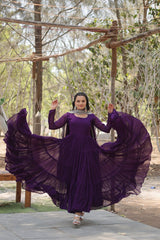 UNEXPECTED WINE GEORGETTE FESTIVAL WEAR PLAIN GOWN WITH DUPATTA