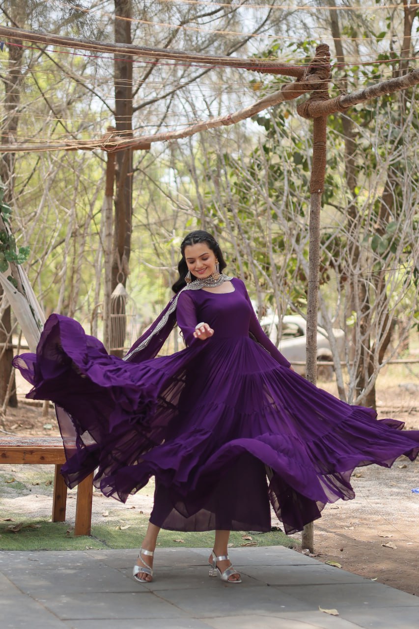 Classic Faux Blooming Gown With Designer Dupatta With Sequins Embroidery Work
