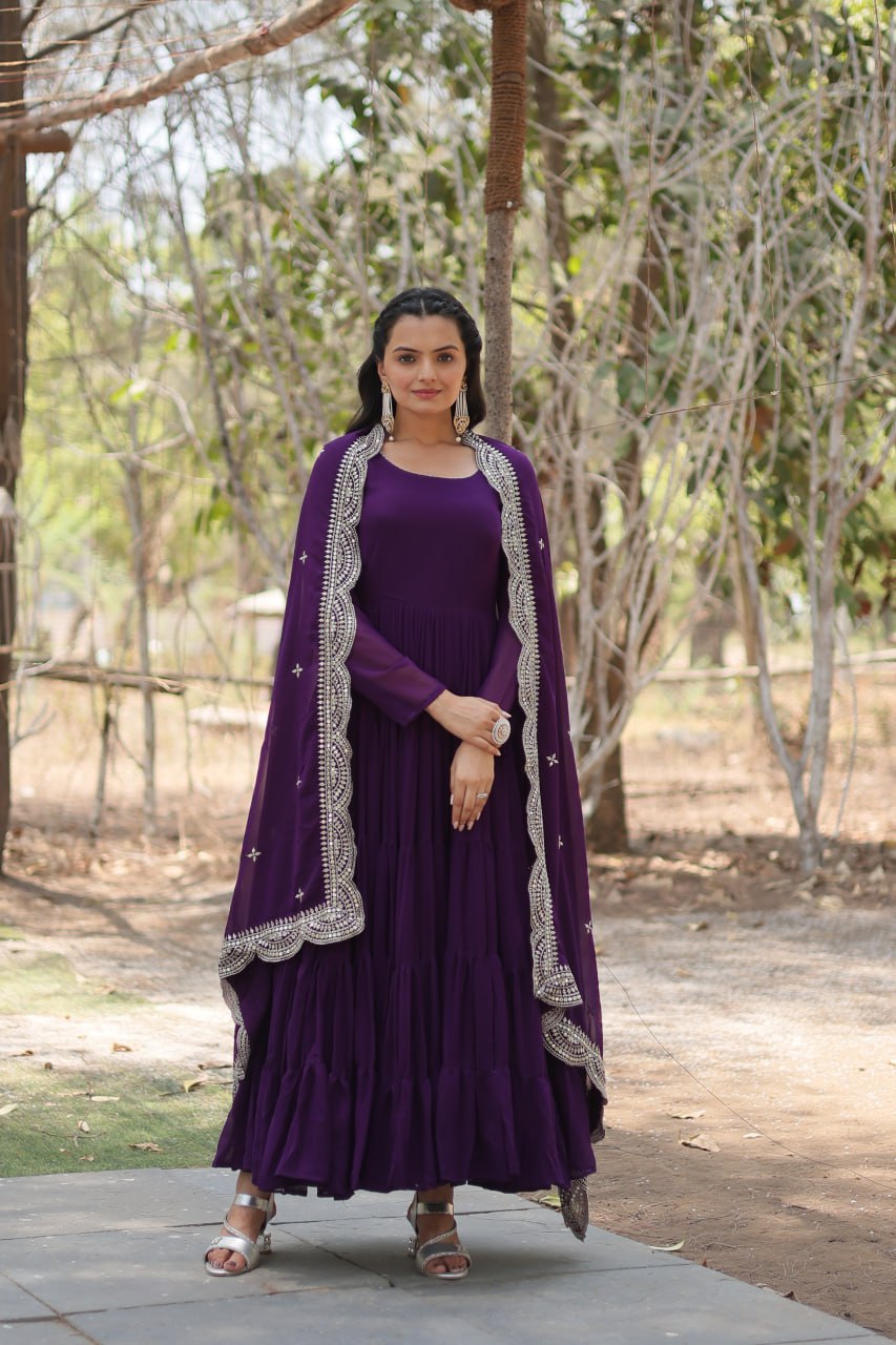 Classic Faux Blooming Gown With Designer Dupatta With Sequins Embroidery Work