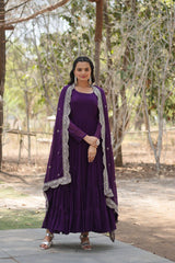 UNEXPECTED WINE GEORGETTE FESTIVAL WEAR PLAIN GOWN WITH DUPATTA