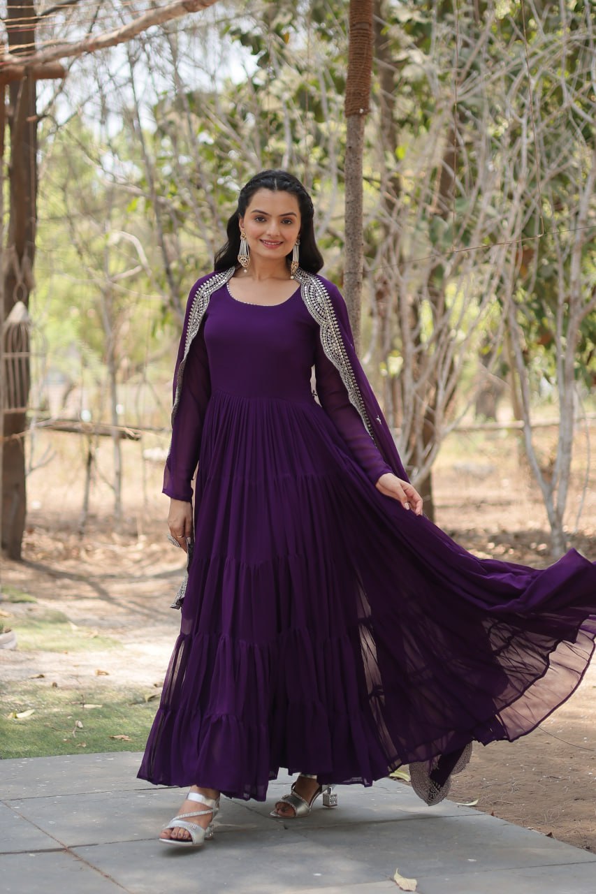 Classic Faux Blooming Gown With Designer Dupatta With Sequins Embroidery Work