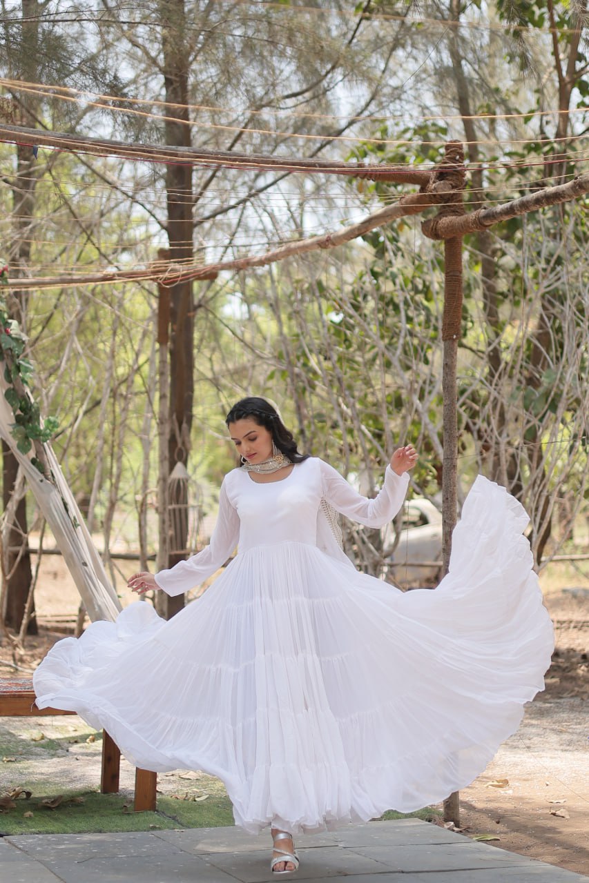 Classic Faux Blooming Gown With Designer Dupatta With Sequins Embroidery Work