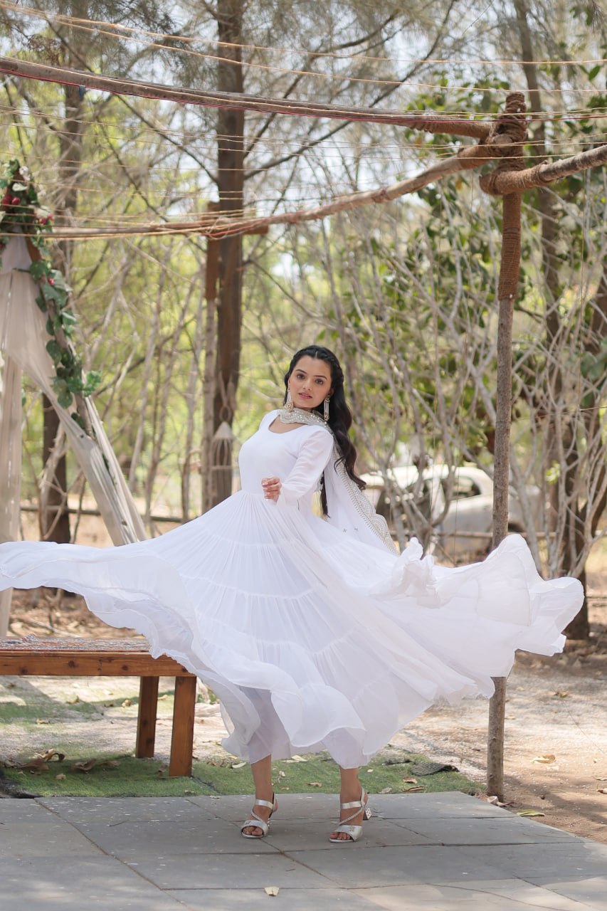 Classic Faux Blooming Gown With Designer Dupatta With Sequins Embroidery Work