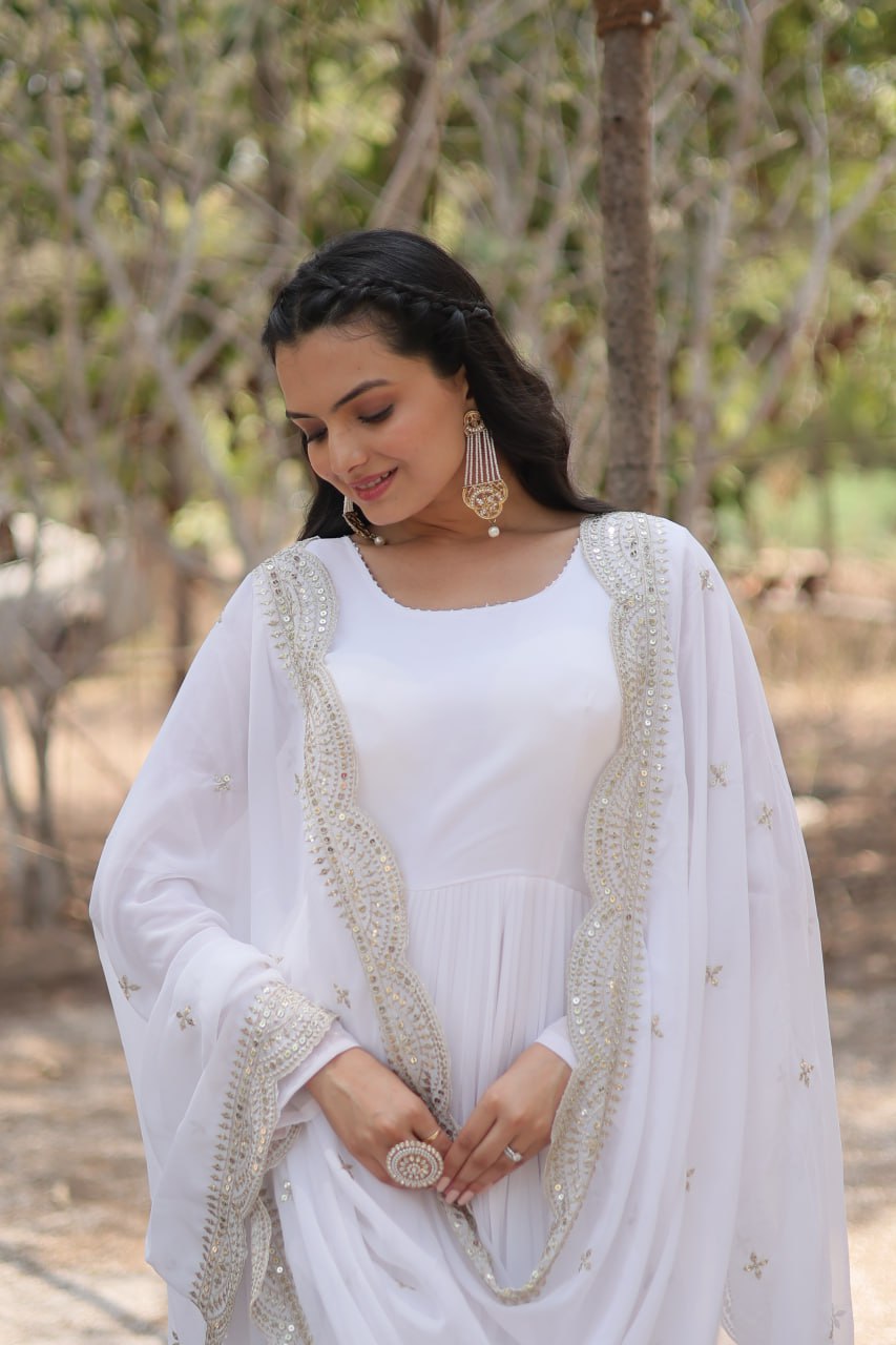 Classic Faux Blooming Gown With Designer Dupatta With Sequins Embroidery Work