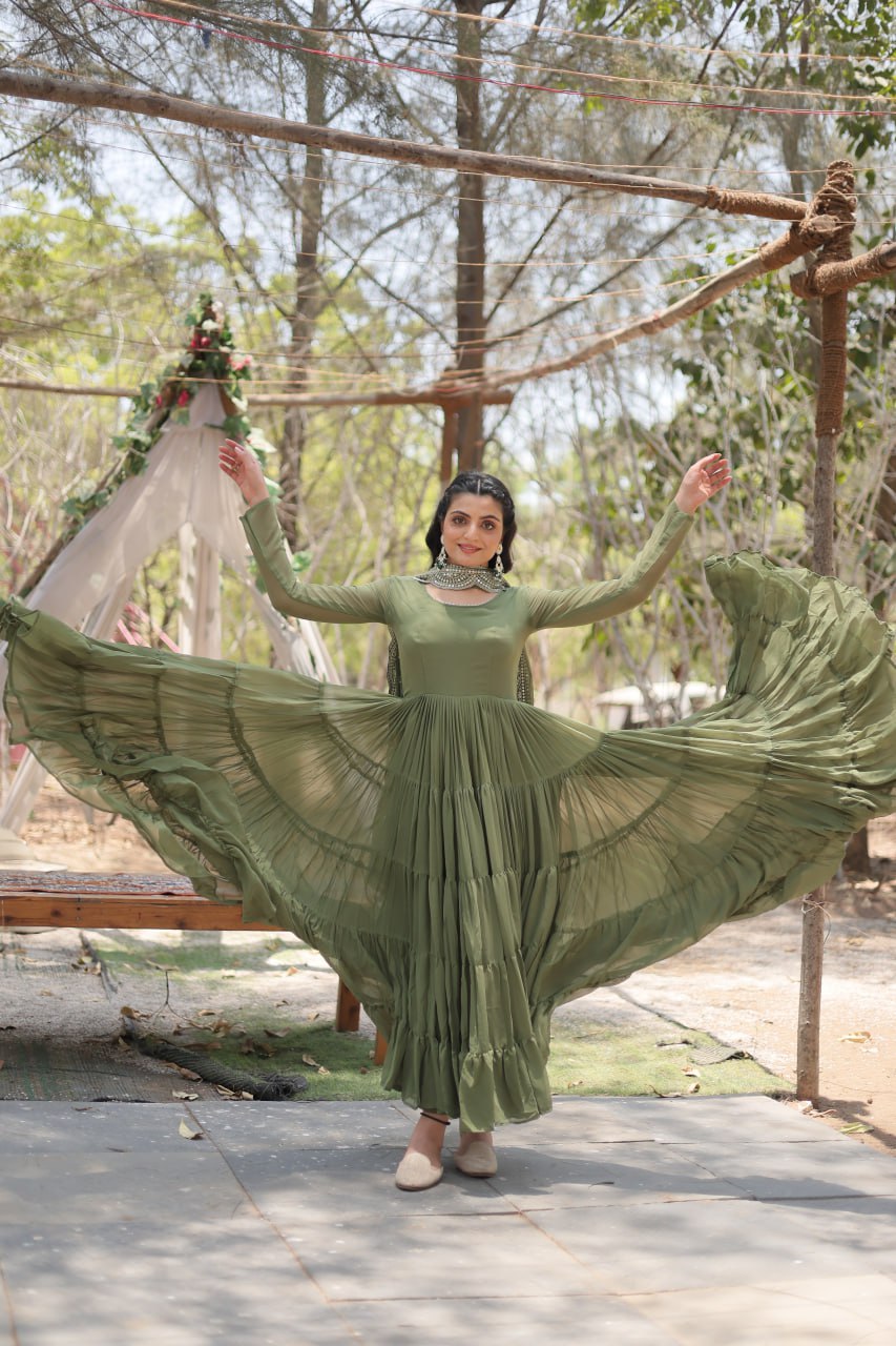 Classic Faux Blooming Gown With Designer Dupatta With Sequins Embroidery Work