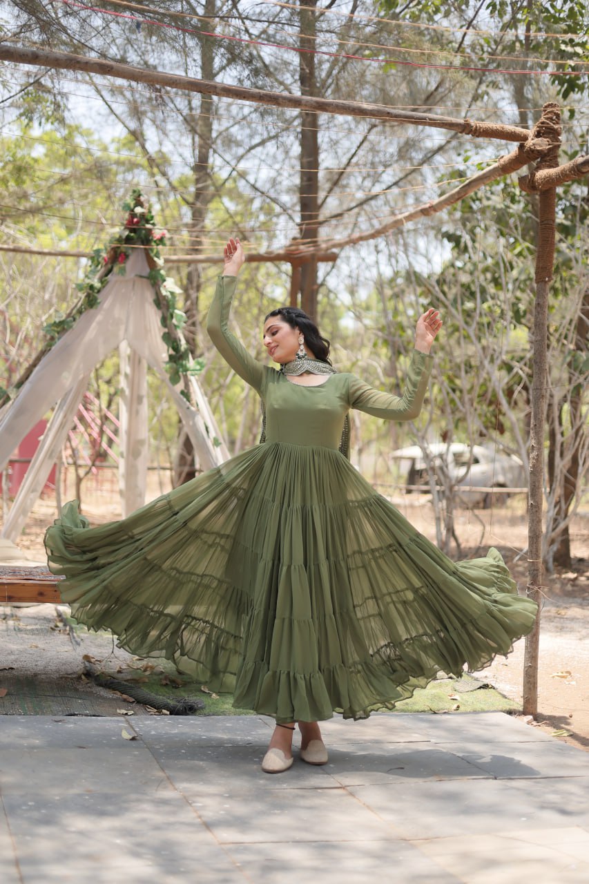 Classic Faux Blooming Gown With Designer Dupatta With Sequins Embroidery Work