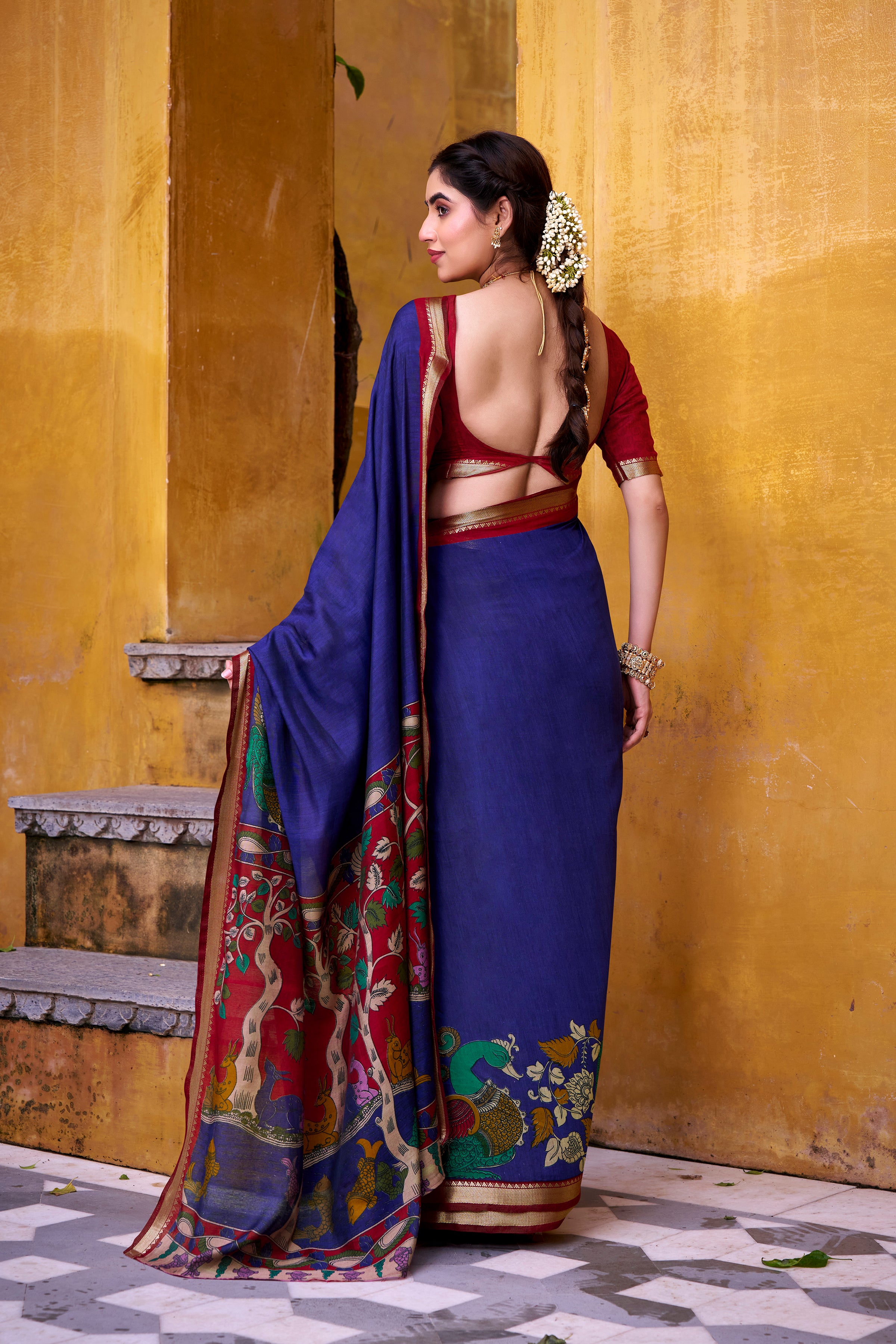 RICH KALAMKARI PRINT CHANDERI SILK TRADITIONAL SAREE WITH BLOUSE
