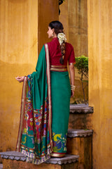 RICH KALAMKARI PRINT CHANDERI SILK TRADITIONAL SAREE WITH BLOUSE