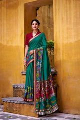 RICH KALAMKARI PRINT CHANDERI SILK TRADITIONAL SAREE WITH BLOUSE