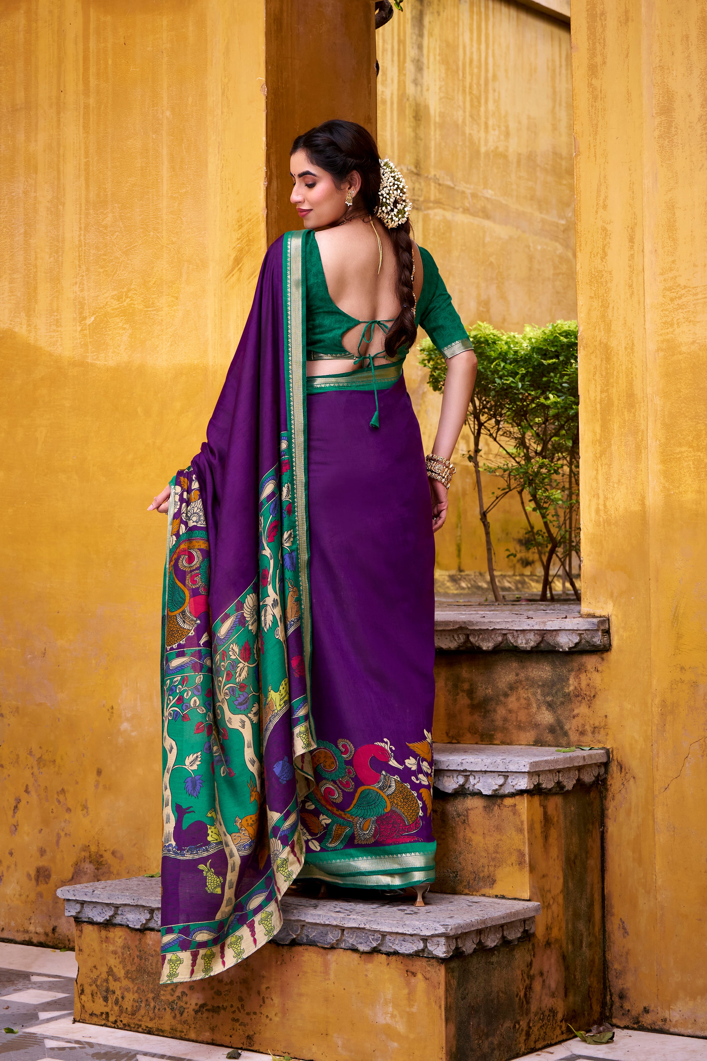 RICH KALAMKARI PRINT CHANDERI SILK TRADITIONAL SAREE WITH BLOUSE