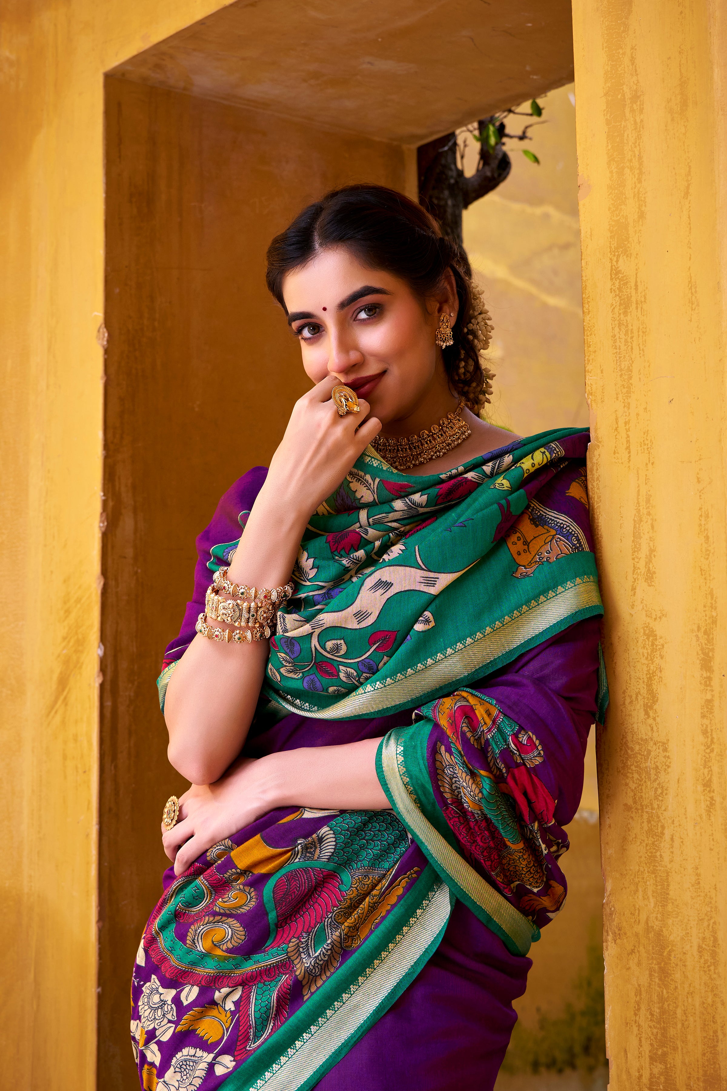 RICH KALAMKARI PRINT CHANDERI SILK TRADITIONAL SAREE WITH BLOUSE
