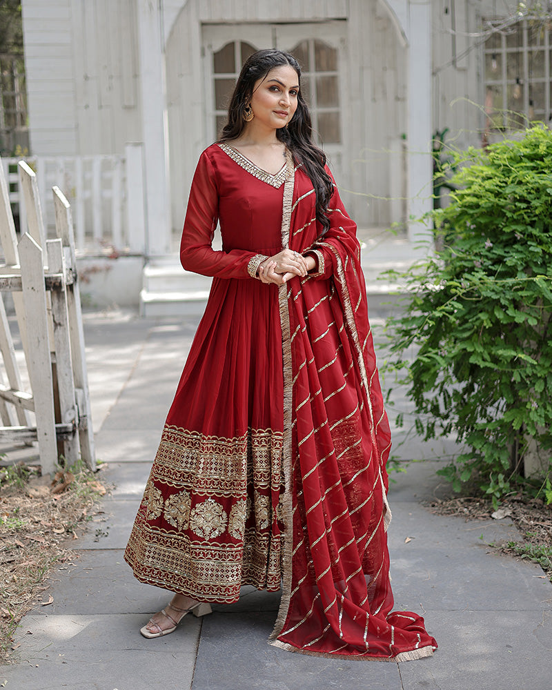 Elegance Style Multi Sequins Embroidered Work Women Gown