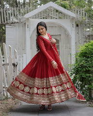 Elegance Style Multi Sequins Embroidered Work Women Gown