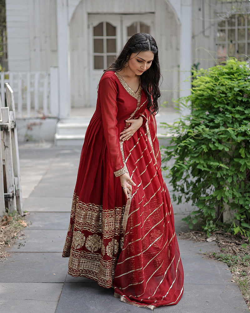 Elegance Style Multi Sequins Embroidered Work Women Gown