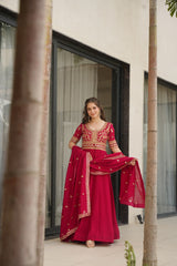 Aadishri Pink Silk Sequins Embroidered Gown