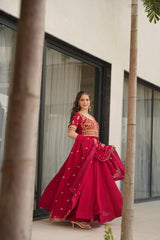 Aadishri Pink Silk Sequins Embroidered Gown
