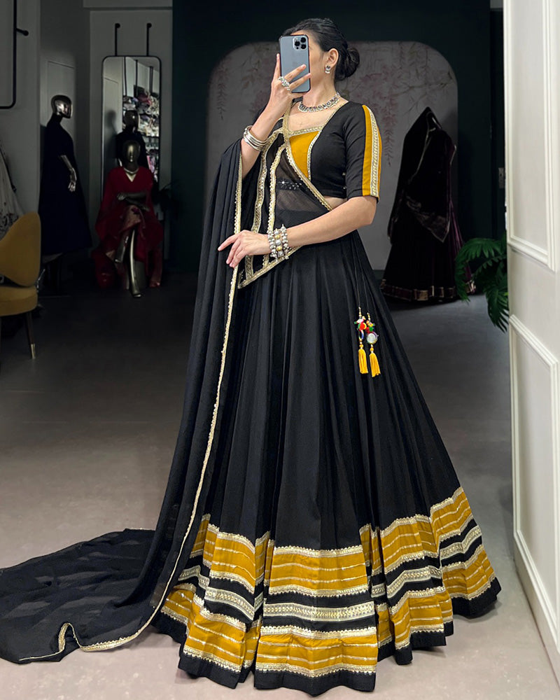 BLACK BEAUTIFUL PURE RAYON ORIGINAL MIRROR WORK STUNNING NAVRATRI LEHENGA CHOLI