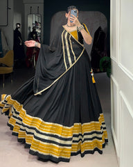 BLACK BEAUTIFUL PURE RAYON ORIGINAL MIRROR WORK STUNNING NAVRATRI LEHENGA CHOLI