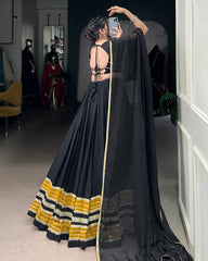 BLACK BEAUTIFUL PURE RAYON ORIGINAL MIRROR WORK STUNNING NAVRATRI LEHENGA CHOLI