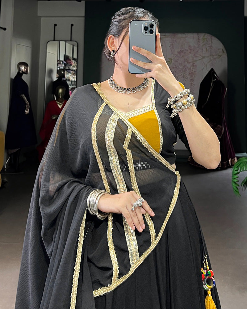 BLACK BEAUTIFUL PURE RAYON ORIGINAL MIRROR WORK STUNNING NAVRATRI LEHENGA CHOLI