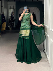 Designer Green Color Gaji Silk Three Piece Plazzo Suit