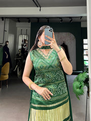 Designer Green Color Gaji Silk Three Piece Plazzo Suit
