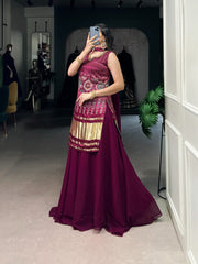 Designer Maroon Color Gaji Silk Three Piece Plazzo Suit