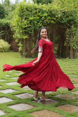 Premium Designer Faux Blooming With Embroidery Zari Sequins Work Gown Stitched