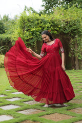 Premium Designer Faux Blooming With Embroidery Zari Sequins Work Gown Stitched