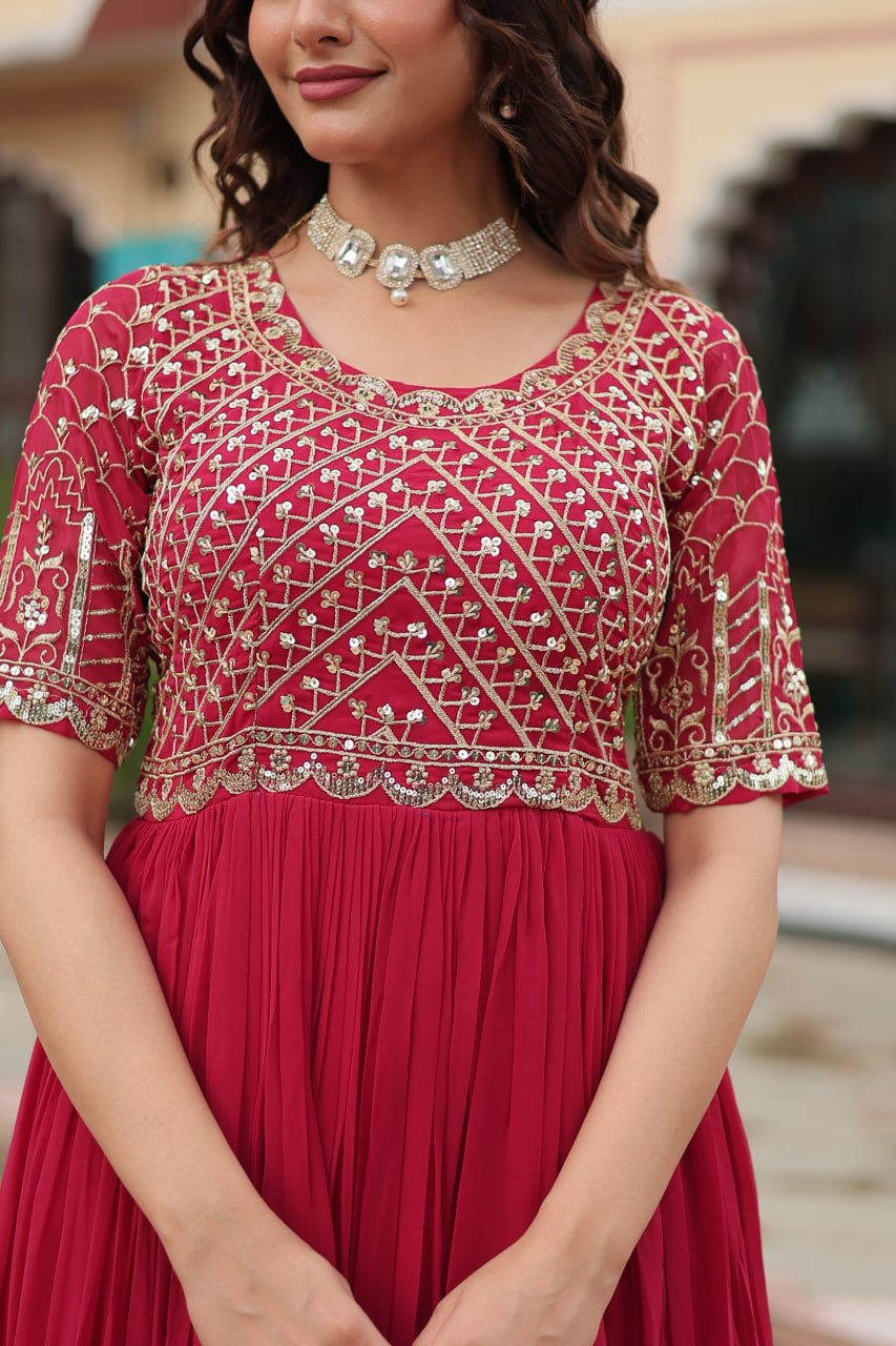 Designer Pink Color Zari Embroidered Anarkali Gown