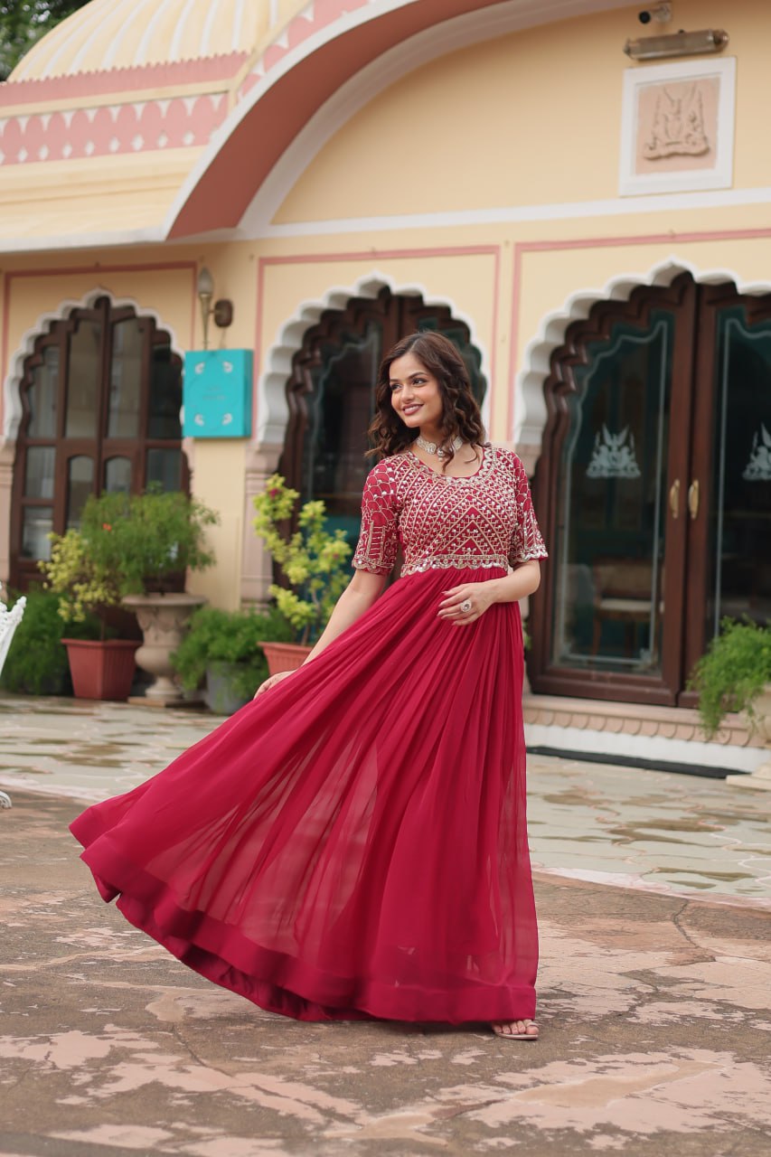 Designer Pink Color Zari Embroidered Anarkali Gown
