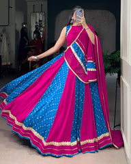 PINK AND BLUE DESIGNER BANDHEJ PRINT BEAUTIFUL LEHENGA CHOLI