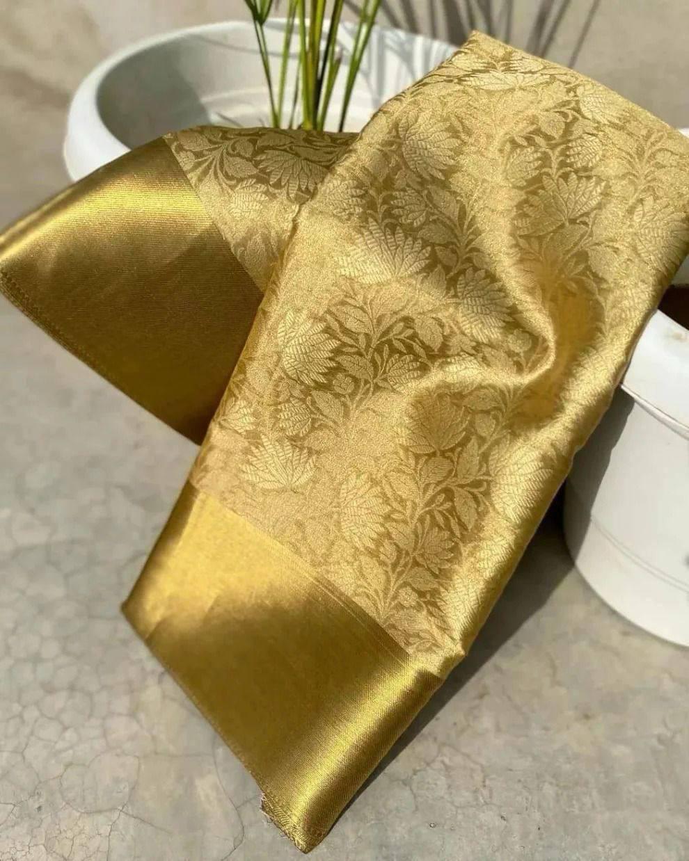 BOLLYWOOD-INSPIRED ENGAGING GOLDEN SOFT TISSUE SILK SAREE WITH PRODIGAL BLOUSE PIECE