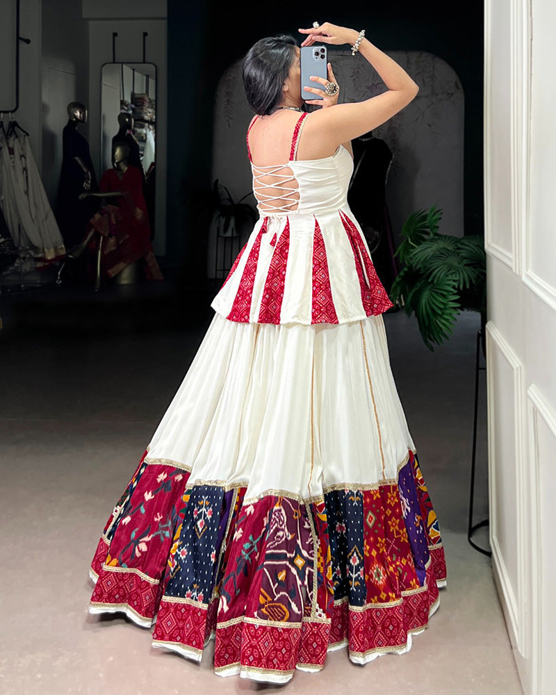 GRACEFUL WHITE NAVRATRI LEHENGA CHOLI WITH TRADITIONAL PRINTS