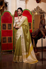 Designer Pista Color Weightless Jacquard Chex Saree Women's Wear