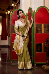 Designer Pista Color Weightless Jacquard Chex Saree Women's Wear