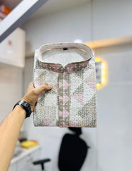 Grey Wedding Mens Kurta Pajama In Rayon With Heavy Lucknowi And Printed Work