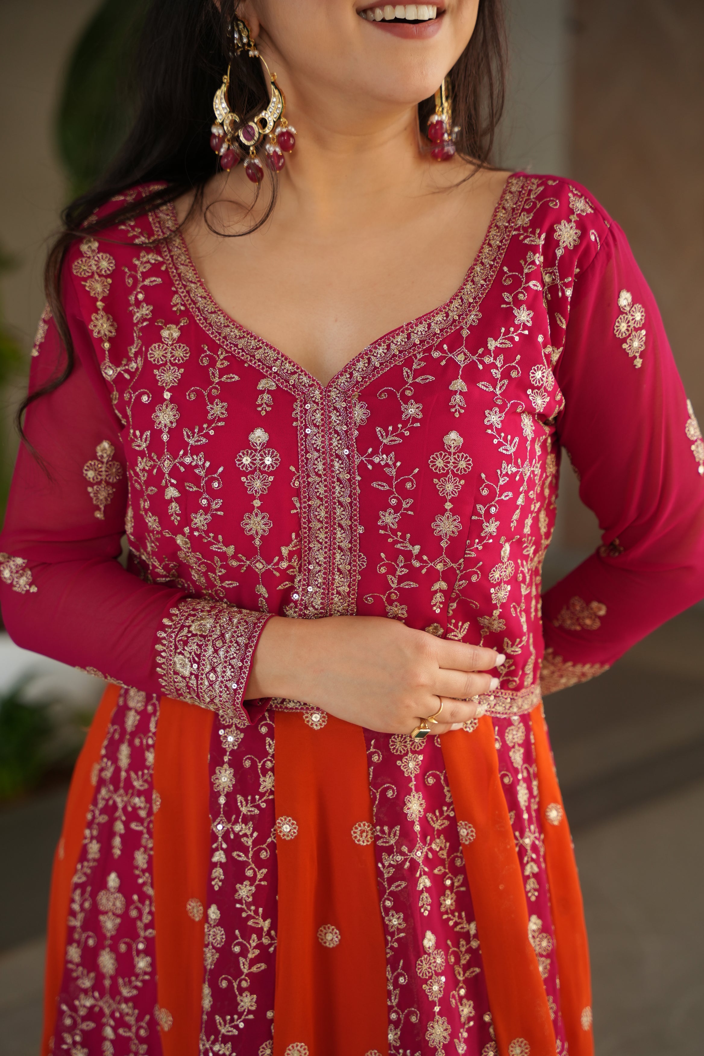 Adorable Pink Georgette Sequins Embroidered Gown With Dupatta