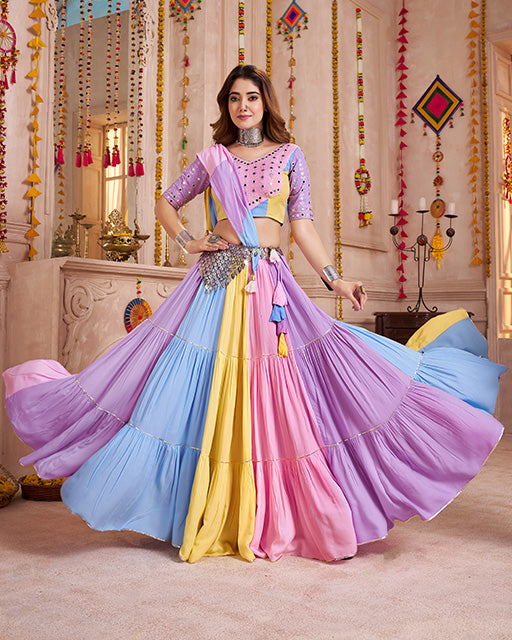 ASTONISHING MULTI-COLOR COTTON MIRROR WORK LEHENGA CHOLI WITH DUPATTA