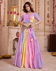 ASTONISHING MULTI-COLOR COTTON MIRROR WORK LEHENGA CHOLI WITH DUPATTA