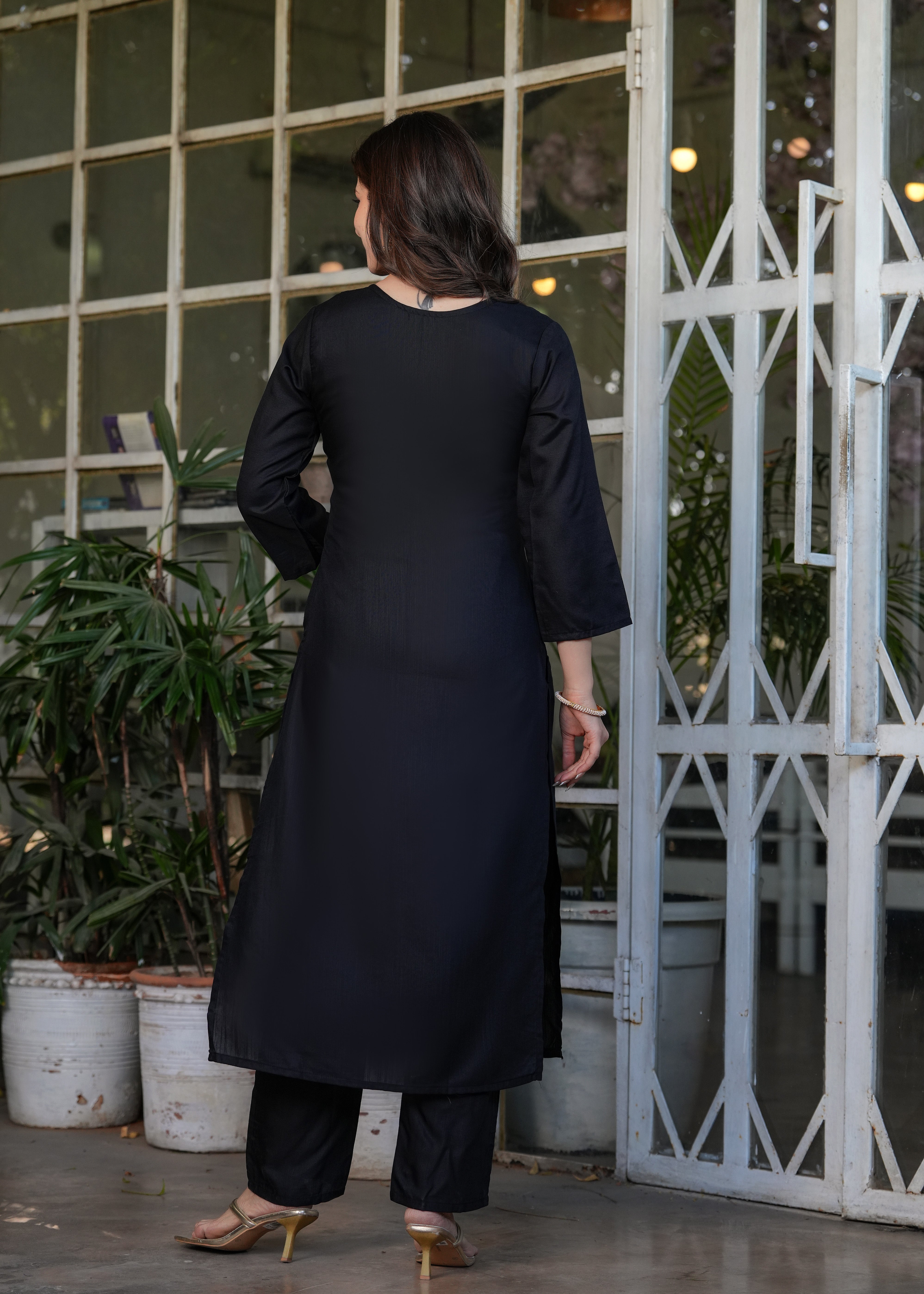 Charming Black Embroidered Viscose Pant Suit With Dupatta