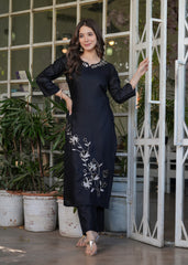 Charming Black Embroidered Viscose Pant Suit With Dupatta