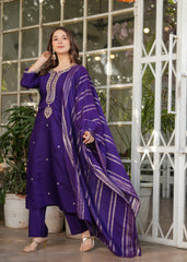 WONDERFUL PURPLE EMBROIDERED VISCOSE EVENT WEAR PANT SUIT