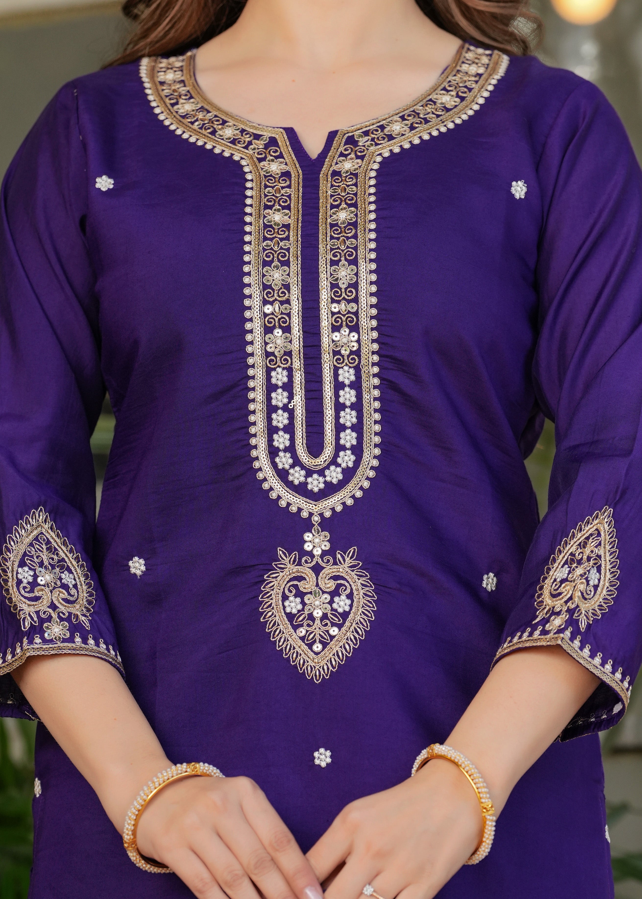 WONDERFUL PURPLE EMBROIDERED VISCOSE EVENT WEAR PANT SUIT