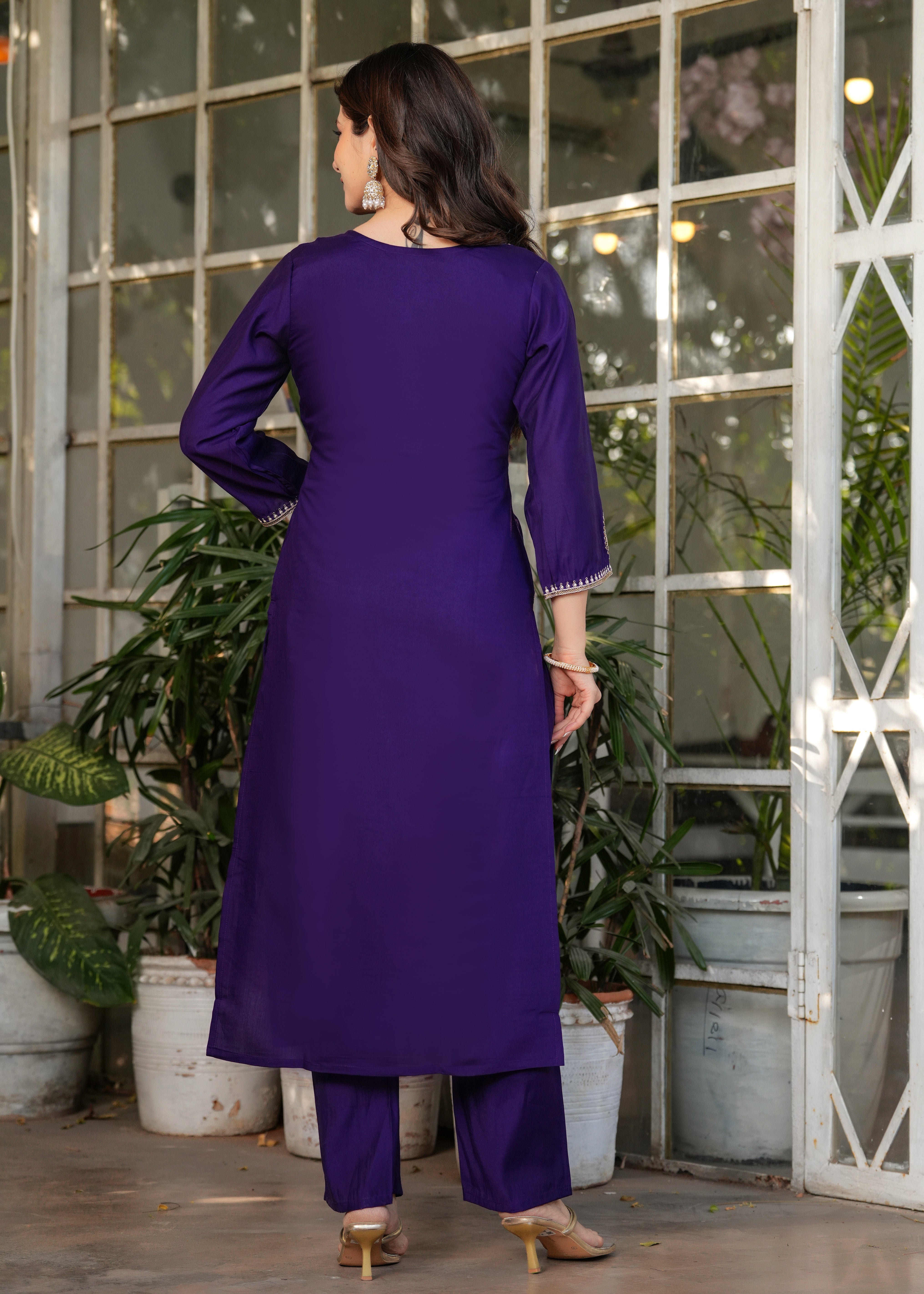 WONDERFUL PURPLE EMBROIDERED VISCOSE EVENT WEAR PANT SUIT
