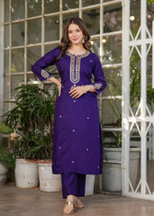 WONDERFUL PURPLE EMBROIDERED VISCOSE EVENT WEAR PANT SUIT
