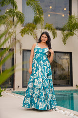 Women Floral Printed Sleeveless Tiered Maxi Dress