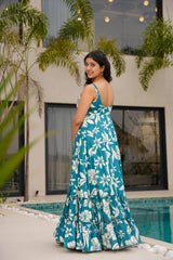 Women Floral Printed Sleeveless Tiered Maxi Dress