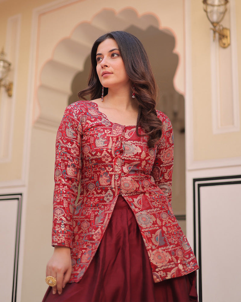 Amazing Maroon Designer Indo-Western Lehenga Choli