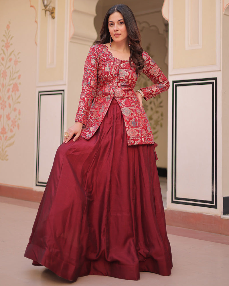 Amazing Maroon Designer Indo-Western Lehenga Choli